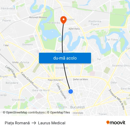 Harta de Piața Romană către Laurus Medical