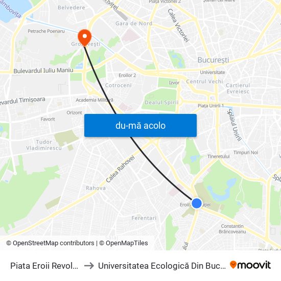 Harta de Piata Eroii Revolutiei către Universitatea Ecologică Din București