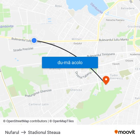 Harta de Nufarul către Stadionul Steaua