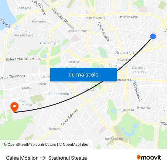 Harta de Calea Mosilor către Stadionul Steaua