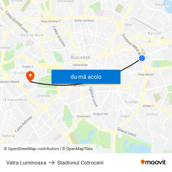 Harta de Vatra Luminoasa către Stadionul Cotroceni