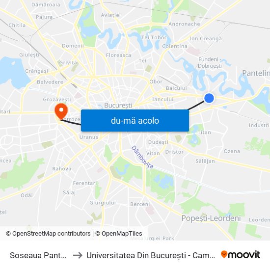 Harta de Soseaua Pantelimon către Universitatea Din București - Campus Panduri