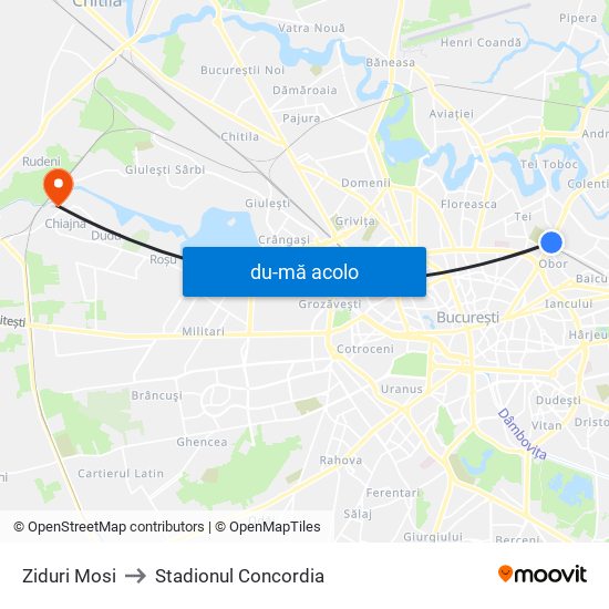 Harta de Ziduri Mosi către Stadionul Concordia