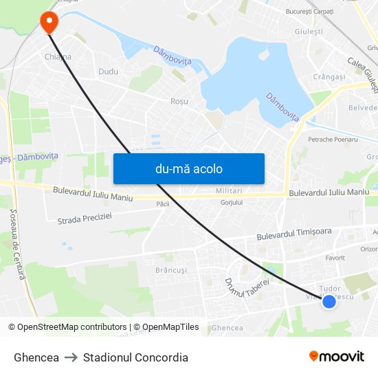 Harta de Ghencea către Stadionul Concordia