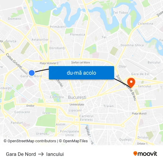 Harta de Gara De Nord către Iancului