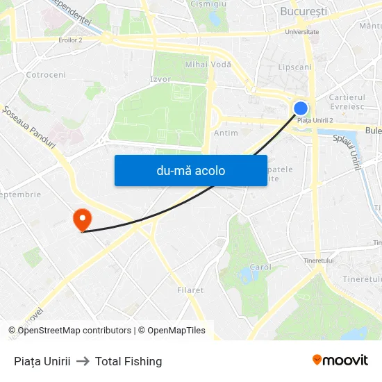 Harta de Piața Unirii către Total Fishing