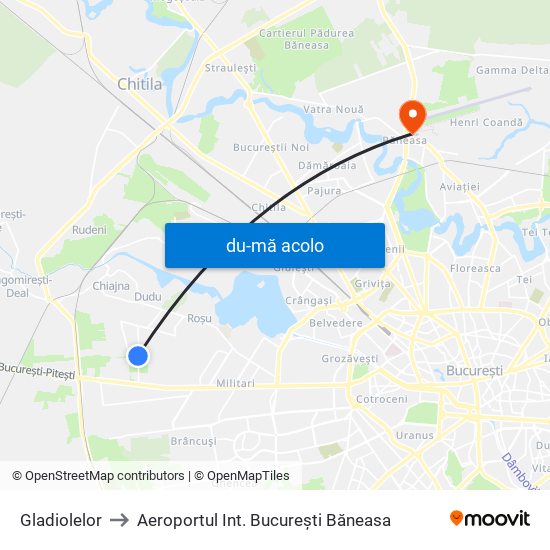 Harta de Gladiolelor către Aeroportul Int. București Băneasa