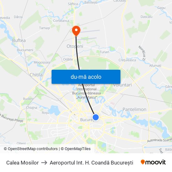 Harta de Calea Mosilor către Aeroportul Int. H. Coandă București