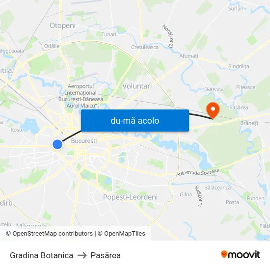 Harta de Gradina Botanica către Pasărea