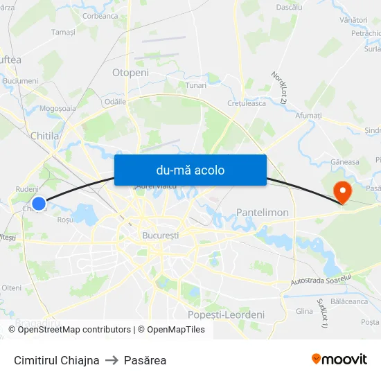 Harta de Cimitirul Chiajna către Pasărea