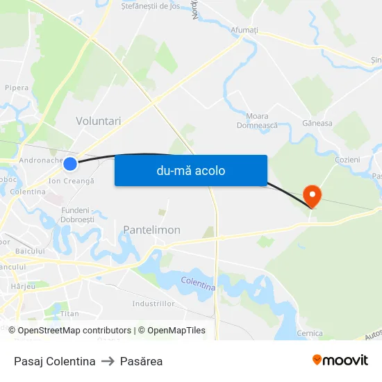 Harta de Pasaj Colentina către Pasărea