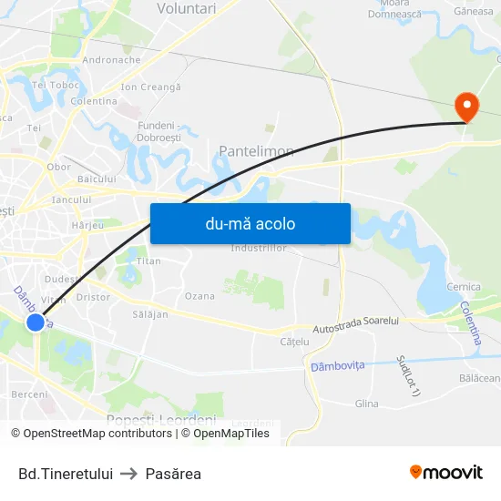 Harta de Bd.Tineretului către Pasărea