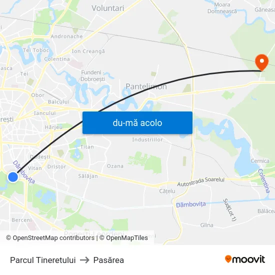 Harta de Parcul Tineretului către Pasărea