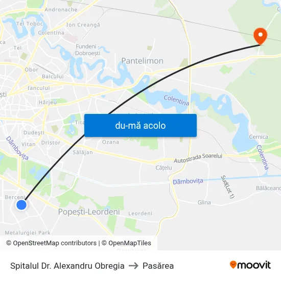 Harta de Spitalul Dr. Alexandru Obregia către Pasărea