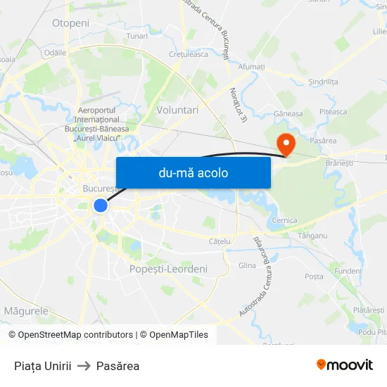 Harta de Piața Unirii către Pasărea