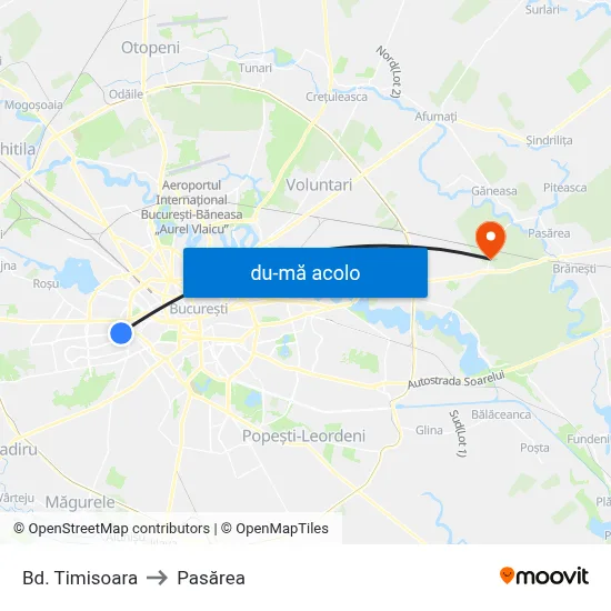 Harta de Bd. Timisoara către Pasărea