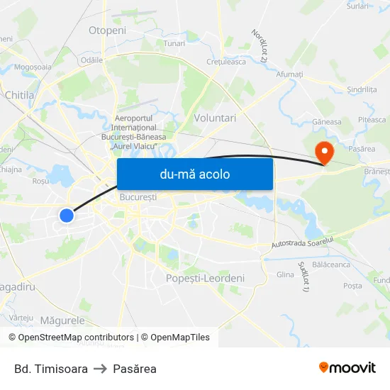 Harta de Bd. Timisoara către Pasărea