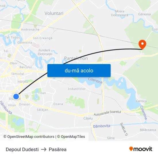 Harta de Depoul Dudesti către Pasărea