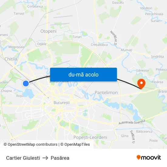 Harta de Cartier Giulesti către Pasărea