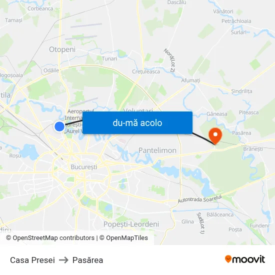 Harta de Casa Presei către Pasărea