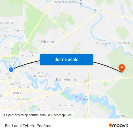 Harta de Bd. Lacul Tei către Pasărea