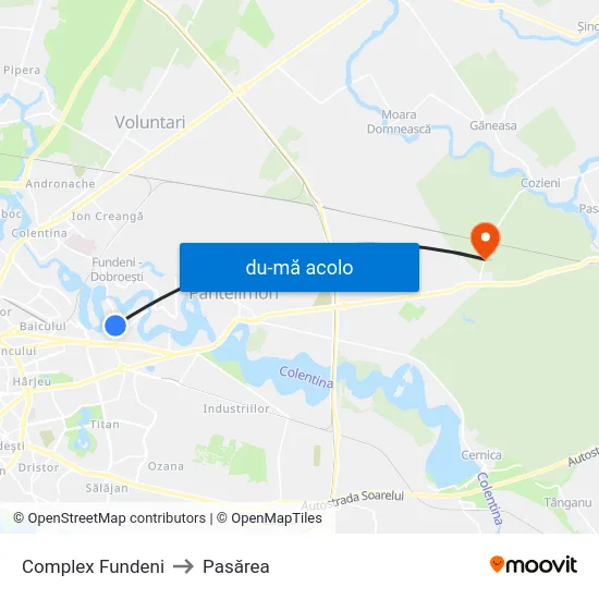 Harta de Complex Fundeni către Pasărea