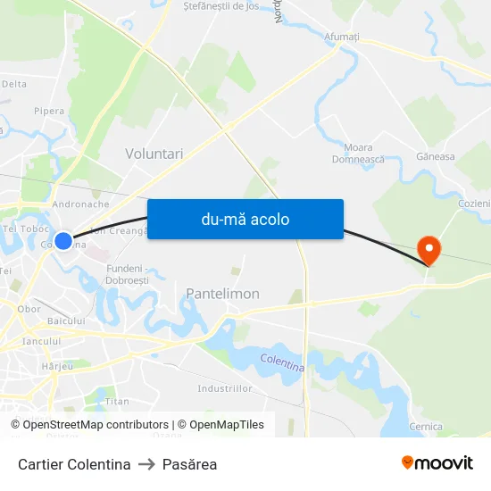 Harta de Cartier Colentina către Pasărea