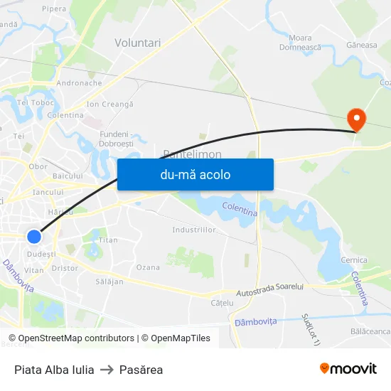 Harta de Piata Alba Iulia către Pasărea