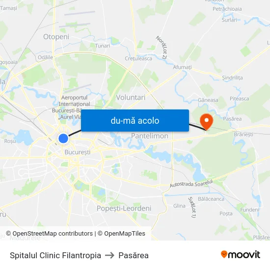 Harta de Spitalul Clinic Filantropia către Pasărea