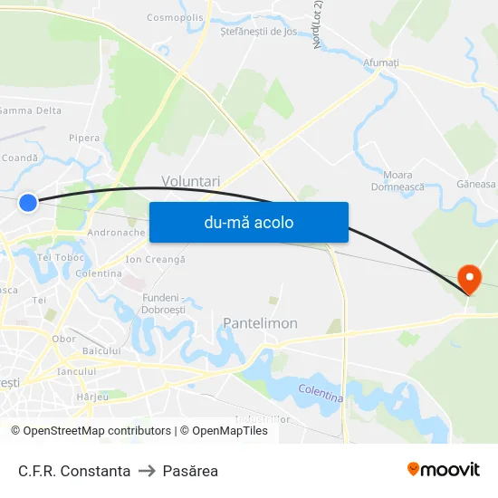 Harta de C.F.R. Constanta către Pasărea