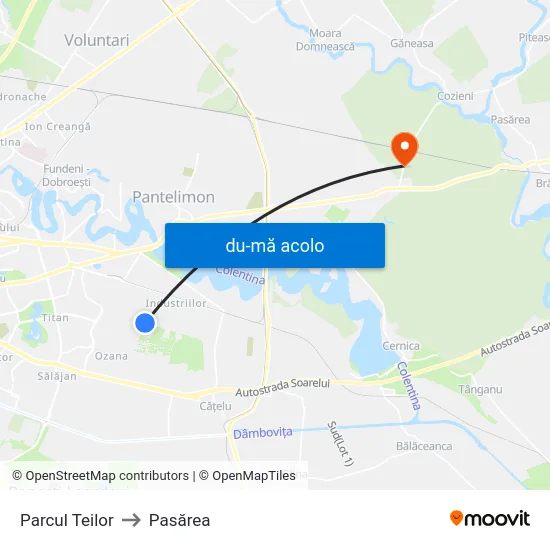 Harta de Parcul Teilor către Pasărea
