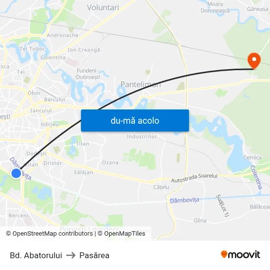 Harta de Bd. Abatorului către Pasărea