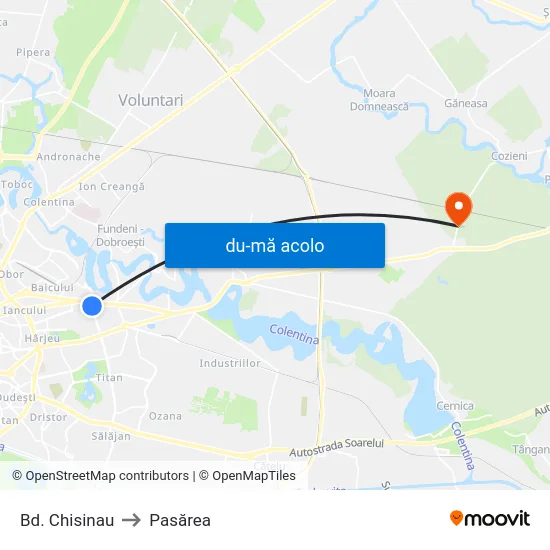 Harta de Bd. Chisinau către Pasărea