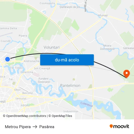 Harta de Metrou Pipera către Pasărea