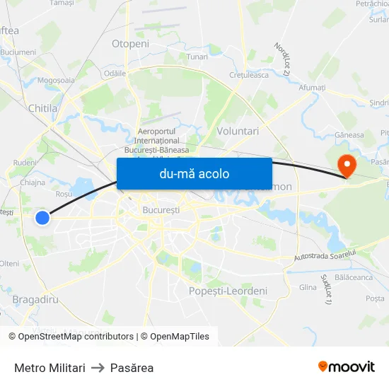 Harta de Metro Militari către Pasărea