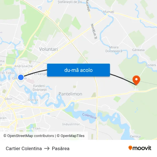 Harta de Cartier Colentina către Pasărea
