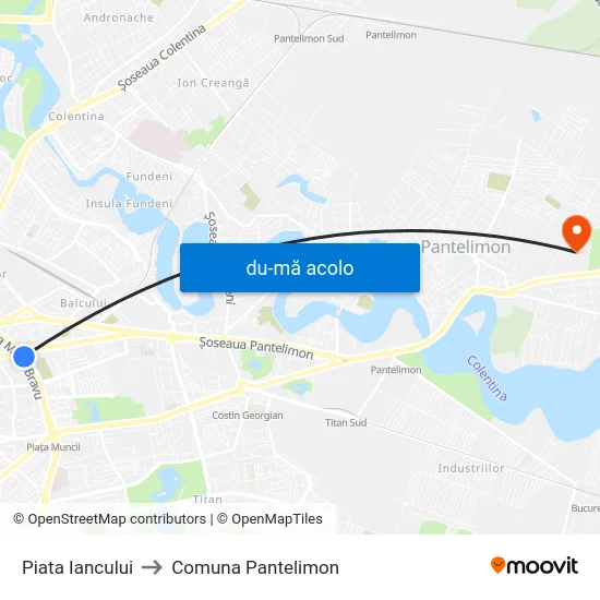 Harta de Piata Iancului către Comuna Pantelimon