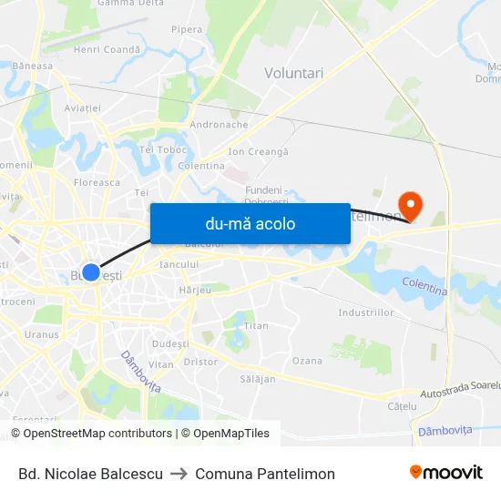 Harta de Bd. Nicolae Balcescu către Comuna Pantelimon
