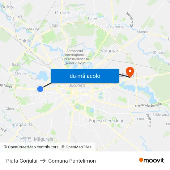 Harta de Piata Gorjului către Comuna Pantelimon