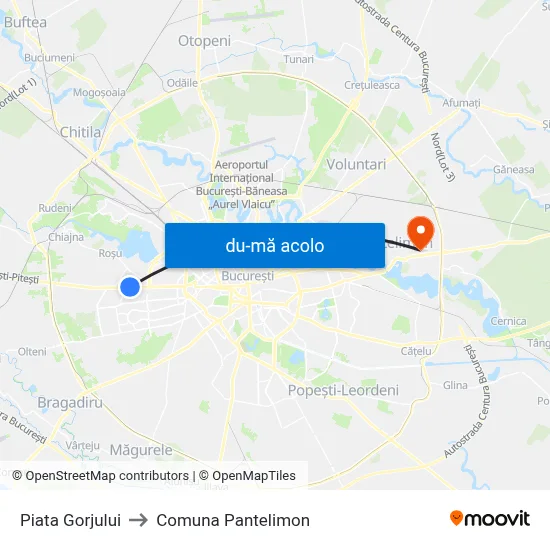 Harta de Piata Gorjului către Comuna Pantelimon