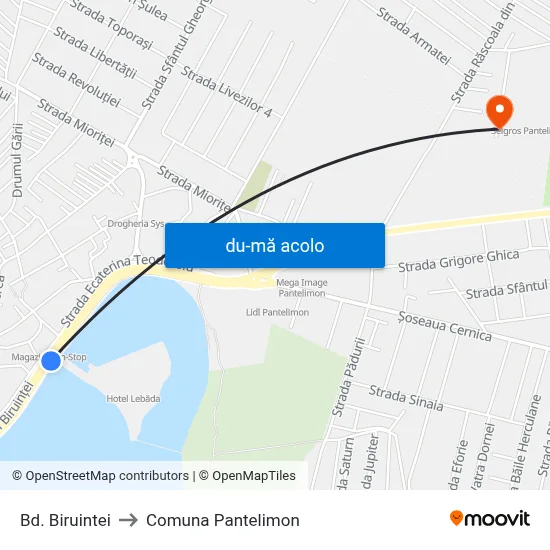 Harta de Bd. Biruintei către Comuna Pantelimon