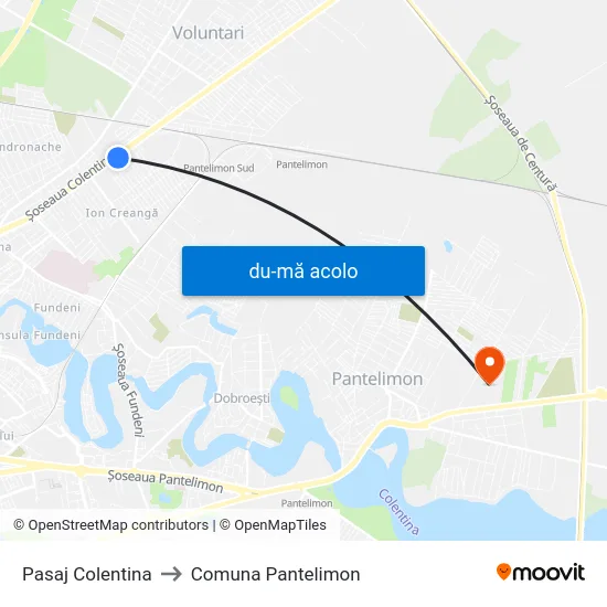 Harta de Pasaj Colentina către Comuna Pantelimon