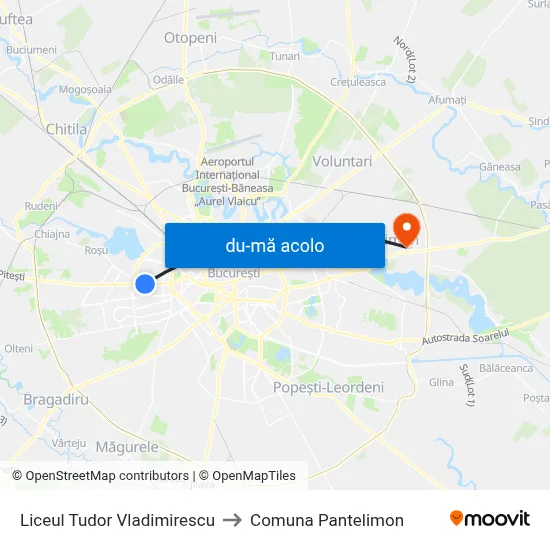 Harta de Liceul Tudor Vladimirescu către Comuna Pantelimon