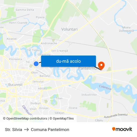 Harta de Str. Silvia către Comuna Pantelimon