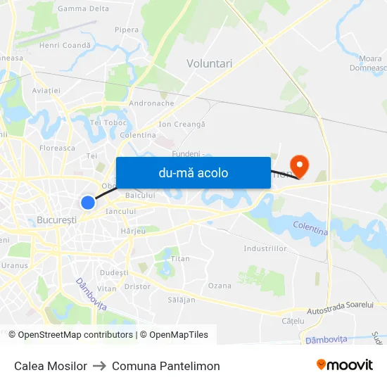 Harta de Calea Mosilor către Comuna Pantelimon