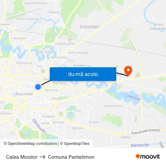 Harta de Calea Mosilor către Comuna Pantelimon