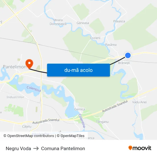 Harta de Negru Voda către Comuna Pantelimon
