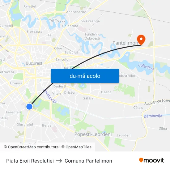 Harta de Piata Eroii Revolutiei către Comuna Pantelimon