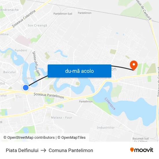 Harta de Piata Delfinului către Comuna Pantelimon