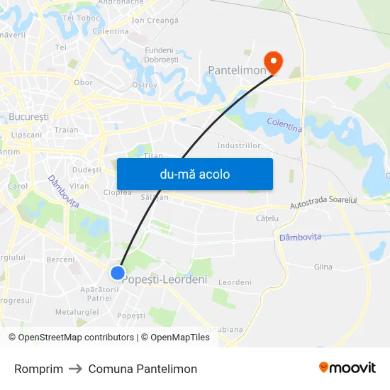 Harta de Romprim către Comuna Pantelimon